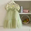 Liquidación en stockVestido de verano para niña 2026 nuevo modelo vestido de malla con cuello de encaje para bebé vestido de princesa de verano