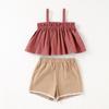 Conjunto de top plisado con tirantes y pantalones cortos de encaje para niña, traje infantil de moda sin mangas para bebé niña
