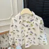 Camisa Infantil 100% Algodão, Novo Estilo Outono, Camisa de Manga Longa com Estampa Completa de Desenho Animado Estilo Coreano para Meninos, Top Moderno Casual e Versátil