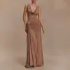 Amazon 2025 Nova Moda Verão Vestido de Cintura Sem Mangas com Gola Drapeada Saia Longa Lisa Sexy Plissada com Fita