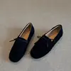 Versión de Piel de Oveja ~ Mocasines Retro de Gamuza de Cuero Genuino sin Cordones para Mujer, Zapatos Planos Redondos con Cordones, Zapatos Perezosos de Borla Tipo Frijol