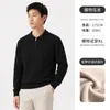 Suéter de punto con cuello y media cremallera estilo Old Money para hombre, nuevo polo de punto texturizado otoño/invierno, top de manga larga para hombre, moda para hombre