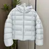 Jaqueta curta acolchoada com capuz para mulheres petite, moda inverno 2026, com logo na manga, jaqueta puffer quente e de corte solto