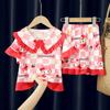 Comércio exterior verão pijamas infantis coreanos meninas gola boneca manga curta conjunto crianças grandes roupas de casa duas peças atacado