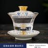 Tazón Cubierto de Vidrio Esmaltado Sancai Taza de Té Infusor de Té de Cristal Único No Quema las Manos Sala de Estar Juego de Té Kung Fu Resistente al Calor