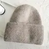 Nuevo Gorro de Punto de Pelo de Conejo Angora para Mujer Color Caramelo Más Fácil de Combinar Moda Gorro para Mujer Otoño e Invierno Color Sólido Gorro Cálido Gorro de Terciopelo de Conejo