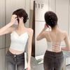 Camisola de seda de hielo con espalda hueca y hilo cruzado para mujer, ropa interior deportiva sexy con almohadilla para el pecho