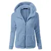 Moda Femenina Nueva Otoño e Invierno 2025 Amazon Transfronterizo Sudadera de Color Sólido Holgada con Capucha Chaqueta de Felpa con Cremallera Superior