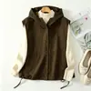 Foto real del nuevo modelo 2026 chaleco con capucha de algodón puro para mujer, holgado, casual, retro, versátil, adecuado como prenda exterior, con cordón