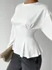 Moda europeia e americana transfronteiriça, top plissado justo de manga comprida, novo estilo, disponível na Amazon e em sites independentes, camiseta de gola alta para outono/inverno, roupas femininas