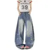 Jeans de cinco puntas bordados de dopamina para hombre, rectos holgados de pierna ancha, estilo callejero americano, marca de moda, elegantes y versátiles