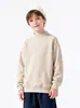 Suéter infantil de lã de cor sólida, forrado com lã, tamanho médio, para meninos, outono e inverno, estilo coreano