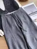¡Altamente Recomendado! Pantalones de Lana Gris a Medida de Pierna Ancha para Mujer, Nueva Moda de Otoño con Cintura Estrecha y Cordón, Pantalones Curvos