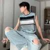 Chaleco de Punto Rayado de Verano para Hombre, Camisa sin Mangas Moderna y Elegante, Top Casual Estilo Coreano