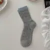 Calcetines de verano de malla fina acanalados con bloques de color hasta la mitad de la pantorrilla, calcetines de algodón transpirables de colores macarrón estilo coreano, calcetines apilables simples y versátiles