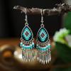 Pendientes vintage con borlas de plumas distintivas para mujer, diseño bohemio turquesa, estilo étnico, modernos.