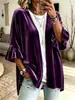 Cardigan de Veludo Dourado Outono 2026 Europeu e Americano Feminino Solto Gola V Babado Manga Média Roupa Exterior Casual Top Plissado Feminino