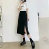 Falda midi negra mujer verano fina seda de hielo cintura alta abertura adelgazante cubre abdomen mm talla grande falda línea A