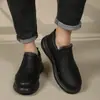 Temu Transfronterizo 2025 Nuevos Zapatos de Invierno Cálidos para Hombre con Superficie de Cuero, Impermeables, Antideslizantes, Forrados de Felpa, Botas de Papá Engrosadas