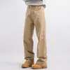 Calças Casuais Khaki Lavadas Estilo Retrô Americano de Outono para Homens, Calças de Trabalho Longas Retas Soltas Estilo Japonês