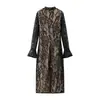 Ropa de Mujer para Comercio Exterior de Aliexpress Estilo Europeo y Americano Transfronterizo Vestido Zr de Encaje Hueco Escote Bajo Manga Acampanada Ceñido a la Cadera
