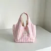 Bolsa de mano a rayas ins fresca simple ligera para llevar a mano bolsa de mujer para el trabajo casual de lona de gran capacidad para compras