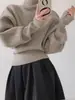 Estilo Nuevo de Primavera Suelto Casual Versátil Manga Larga Tejido Suave Cómodo Suéter de Cachemira Ceñidor de Cintura Adelgazante Top para Mujer