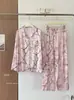 Conjunto de Estilo Nacional Retro Teñido Liso, Nuevo Estilo Chino, Pijama de Seda Helada para Mujer, Se Puede Usar Afuera, Pantalones Largos, Ropa de Casa con Pintura a Tinta