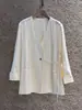 Blazer de Algodón y Lino de Manga Larga con Cuello en V y Corbata, Estilo Coreano Casual, Ajuste Delgado, Holgado, Versátil, para Mujer