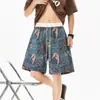 Shorts Casuais Jacquard Céu Estrelado de Van Gogh Marca Moderna Masculina Cordão Calças de Cinco Pontos Verão Novo Shorts de Praia Soltos Masculinos