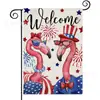 Popular Bandera de Jardín del Día de la Independencia de Amazon Perro Estrella Estampado Material de Lino Bandera Decorativa Americana para Exteriores