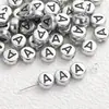 4*7mm Base de Plata Antigua Letra Negra Cuentas de Letra Acrílicas Cuentas Sueltas Accesorios para Joyería DIY Accesorios para Collares Pulseras