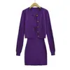 Vestido Duas Peças Estilo Francês Leve e Sofisticado Novo para o Início do Outono Conjunto de Saia de Alça + Cardigã de Botões com Gola Redonda
