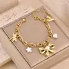 Elementos de Moda: Laço, Pingente de Pérola, Multi-Elemento, Colar Elegante para Clavícula, Conjunto de Pulseiras Resistente à Água, Novo Estilo para Mulheres