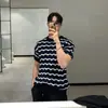 Camiseta de Manga Corta Fresca de Seda de Hielo Hueca Estilo Coreano para Hombre, Camisa de Punto Rayada de Verano con un Toque de Lujo, Top Camiseta Holgado Elegante