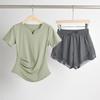 Ropa de Yoga Ceñidora a la Cintura para Mujer, Top Deportivo para Correr, Camiseta de Cuello en V, Conjunto de Ropa de Fitness Transpirable de Secado Rápido, Traje Deportivo de Verano para Mujer