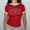 Camiseta curta de verão estilo americano, para meninas, estilo umbigo, manga curta, gola redonda, base de roupas, estampa bordada feminina