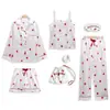 Pijama Delgado Estilo Ins Transfronterizo de Comercio Exterior para Mujer, Conjunto de Siete Piezas para Primavera y Otoño, Ropa de Casa con Patrón de Grulla, Pijama Delgado para Todas las Estaciones
