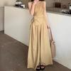 Calça Casual Solta de Verão Calça Wide Leg Conjunto Fashion de Duas Peças Terno Francês Colete LED Cruzado Top para Mulheres