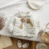 Jaqueta Grossa Acolchoada de Algodão para Meninas, Estilo Ocidental, Estampa Floral, Jaqueta Acolchoada Quente para Meninas, Casaco Doce e Fofo com Laço