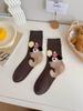 Meias Grossas de Algodão Femininas para Outono e Inverno com Estampa de Animais de Desenho Animado Aveludados, Meias de Cano Médio, Absorventes de Suor, Quentes, Fofas, Caídas