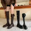 Botas de cano alto dobráveis de duas vias com bico redondo e comprimento super alto da perna, outono 2024, botas Maillard retrô confortáveis