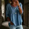 2026 Europeu e Americano transfronteiriço Amazon site independente moda casual primavera e outono vazado linho sintético gola redonda top camiseta
