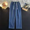 Calça jeans masculina de cintura elástica primavera e outono perna larga calça de chão masculina moderna solta reta perna larga azul calça comprida