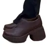 Mocasines Redondos Pequeños para Mujer 2025 Otoño e Invierno Versátiles Estilo Británico Zapatos Pequeños de Cuero para el Trabajo Tacón Grueso Zapatos que Aumentan la Altura