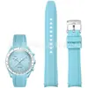 Adequado para Relógios Swatch Co-Branded com Pulseira de Silicone Série Planeta Lua Azul Omega Liberação Rápida Extremidade Curva 20mm