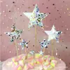 Cor bronze prata tridimensional cartão de bolo feliz aniversário bola dourada estrela de cinco pontas amor bandeira de panificação decoração plug-in