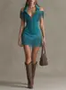 2026 Nuevo Vestido Transfronterizo Y2K Retro Americano de Gamuza con Borlas Hombros Descubiertos Estilo Occidental Vestido Corto Ceñido a la Cintura para Chica Popular