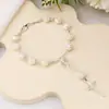 Cruz de Batismo Transfronteiriça Design de Nicho Asas de Anjo Flor de Rosa Pulseira de Pérola Elegante da Moda Joia para Mulheres