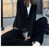 Suave pegajoso gentil estilo casual costura falsa de duas peças suéter suéter feminino calça de perna larga conjunto de duas peças outono e inverno novo transfronteiriço